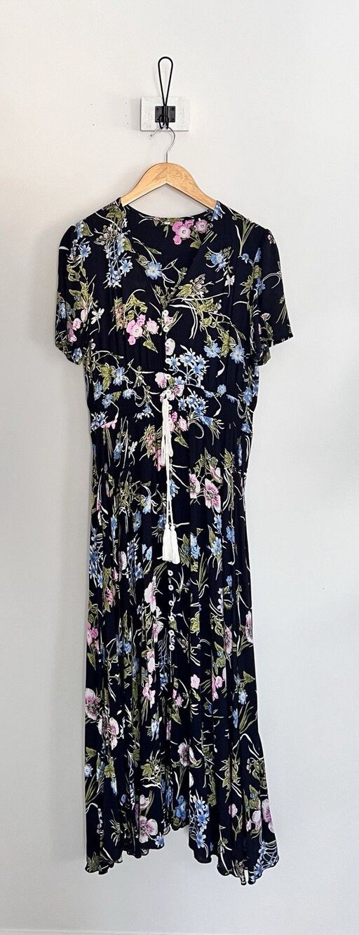 Unbranded Women’s Boho Floral Maxi Dress Navy Blue Sz L Cottagecore